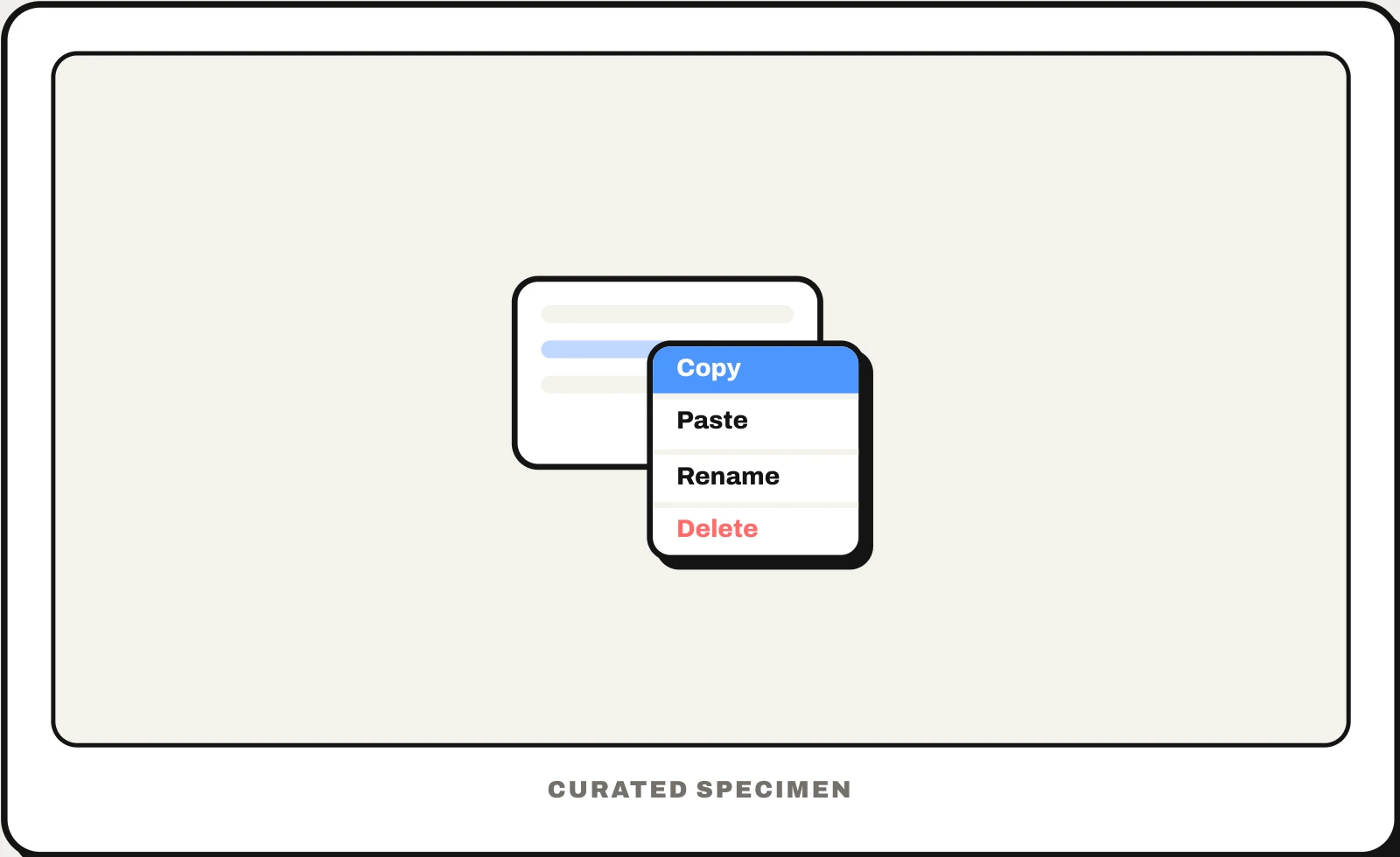 Context menu UI pattern example: CatchUI's curated specimen