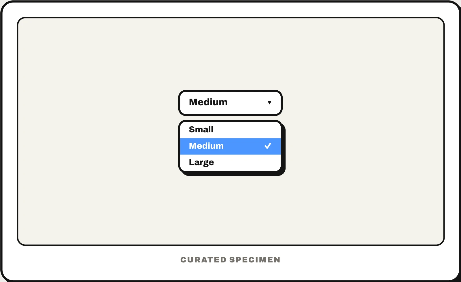 Dropdown menu UI pattern example: CatchUI's curated specimen